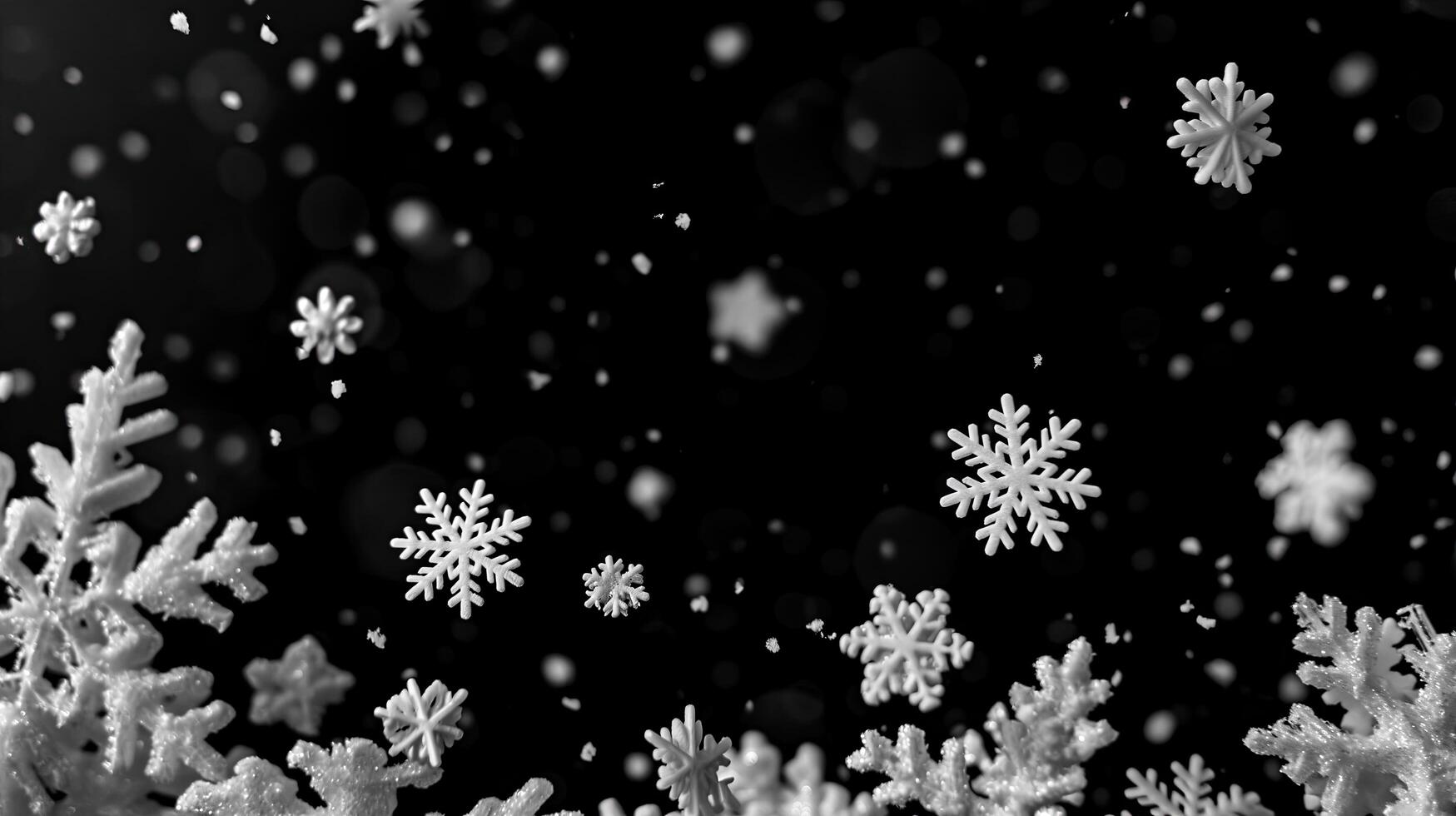ai generato fiocco di neve avvicinamento su buio nevoso sfondo, inverno nevicata foto