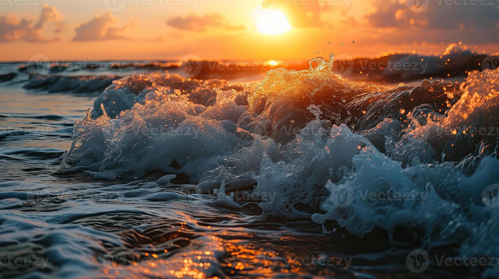 ai generato onde a mare, d'oro ora foto