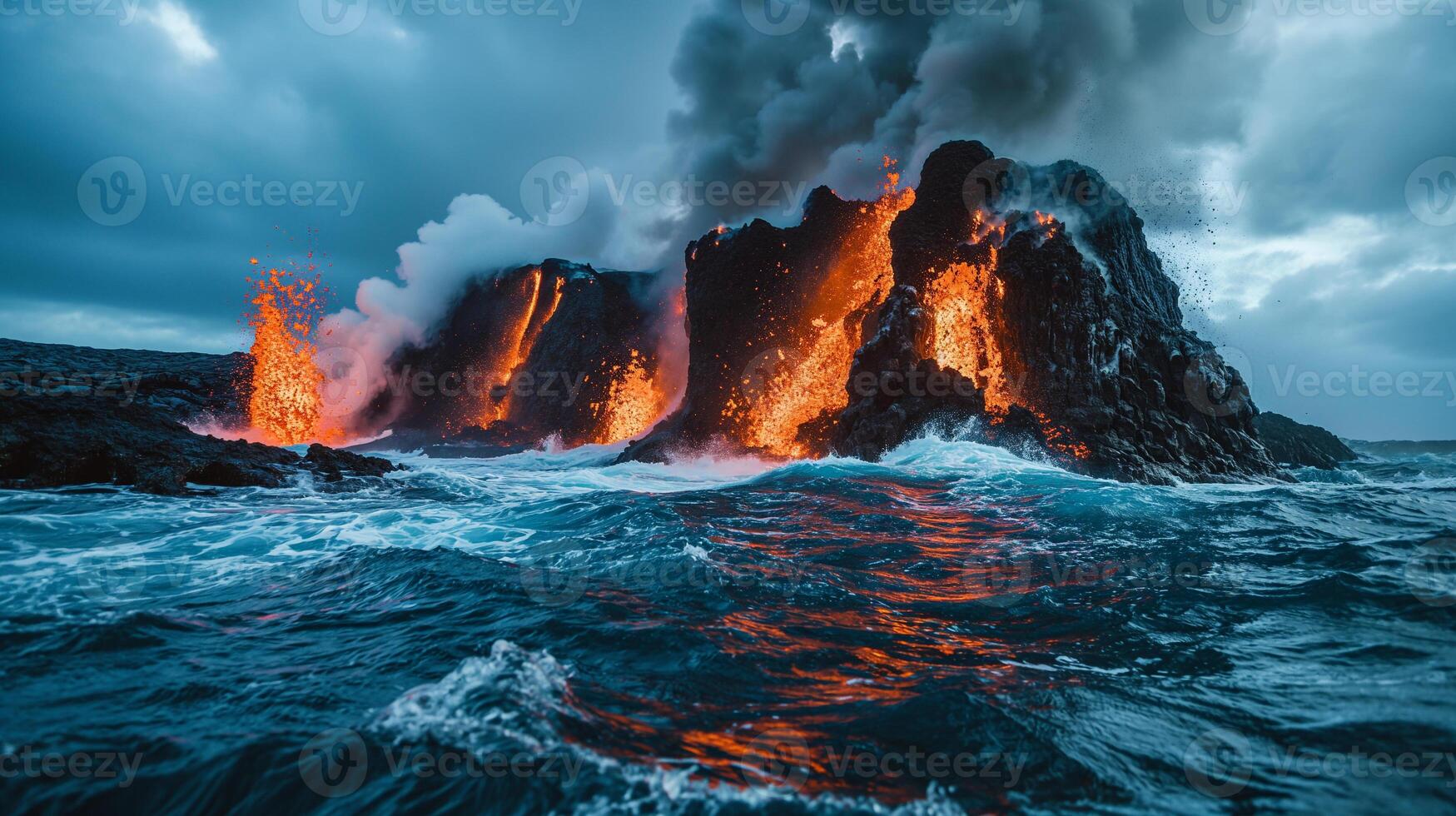 ai generato apocalittico visione di un' vulcano eruzione foto