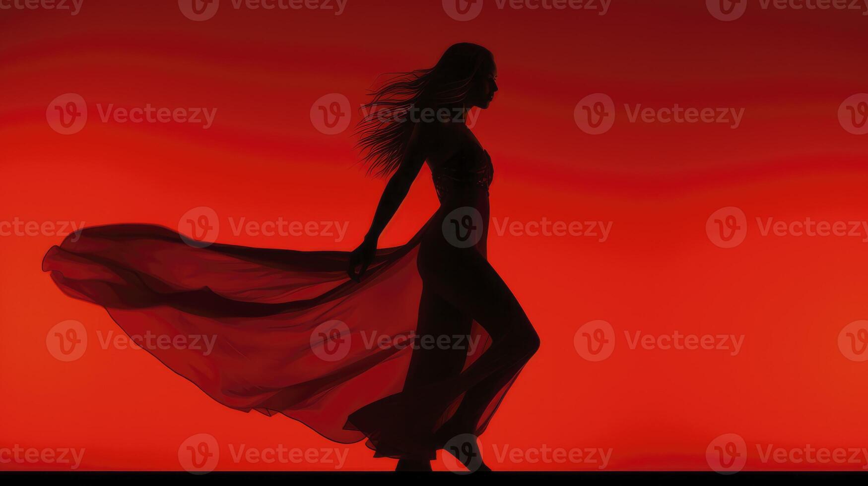 ai generato donna silhouette danza - rosso leggero quartiere concetto foto