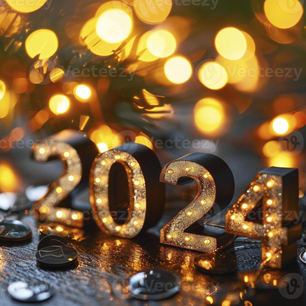 ai generato contento nuovo anno 2024 su bokeh sfondo foto