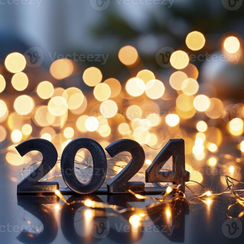 ai generato contento nuovo anno 2024 su bokeh sfondo foto