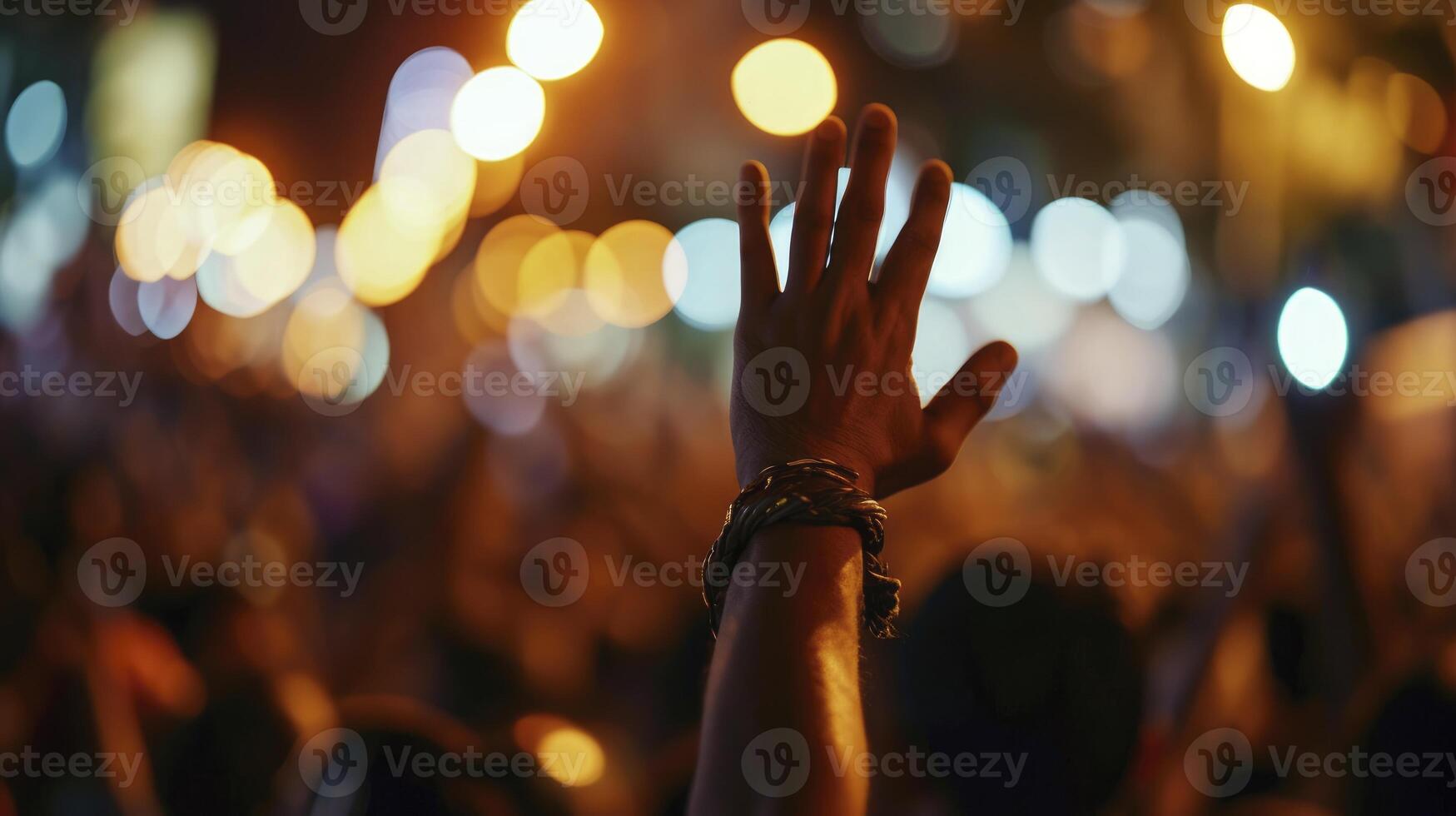 ai generato mano raccolta con sfocatura folla le persone, discutere suggerimento concetti o voto nel consiglio incontro cooperazione di democrazia. foto