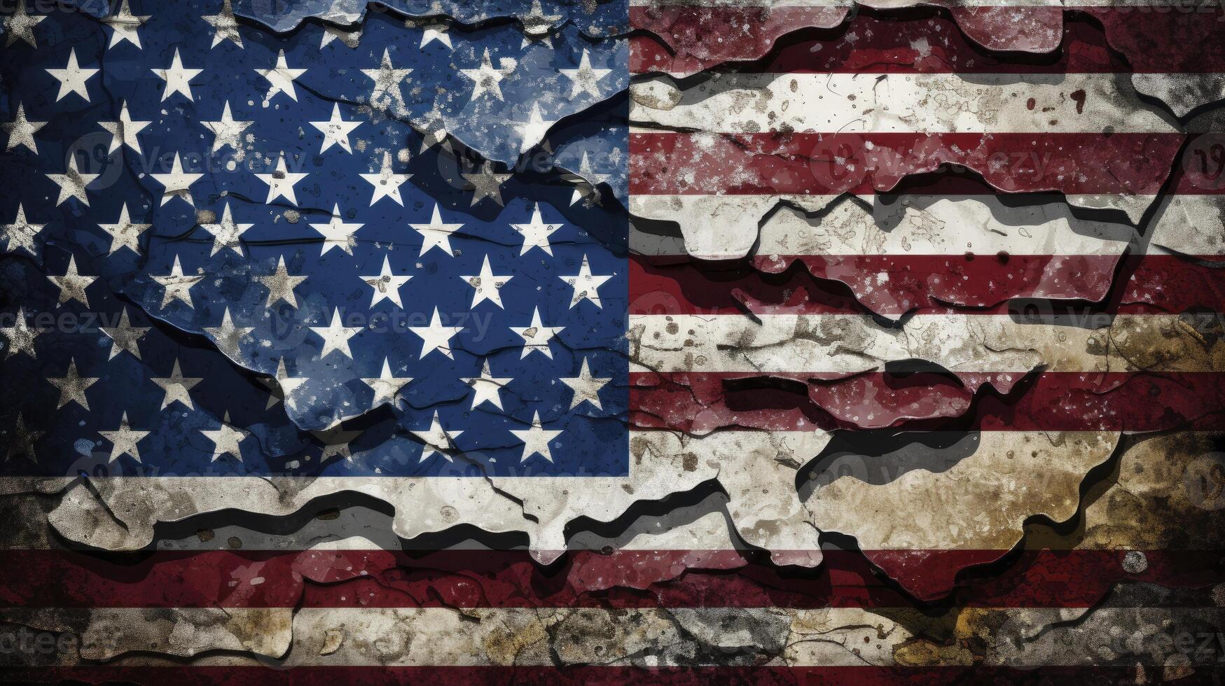 ai generato sporco bandiera di il unito stati di America, simbolico Immagine per distrutto e rotto unito stati di America foto