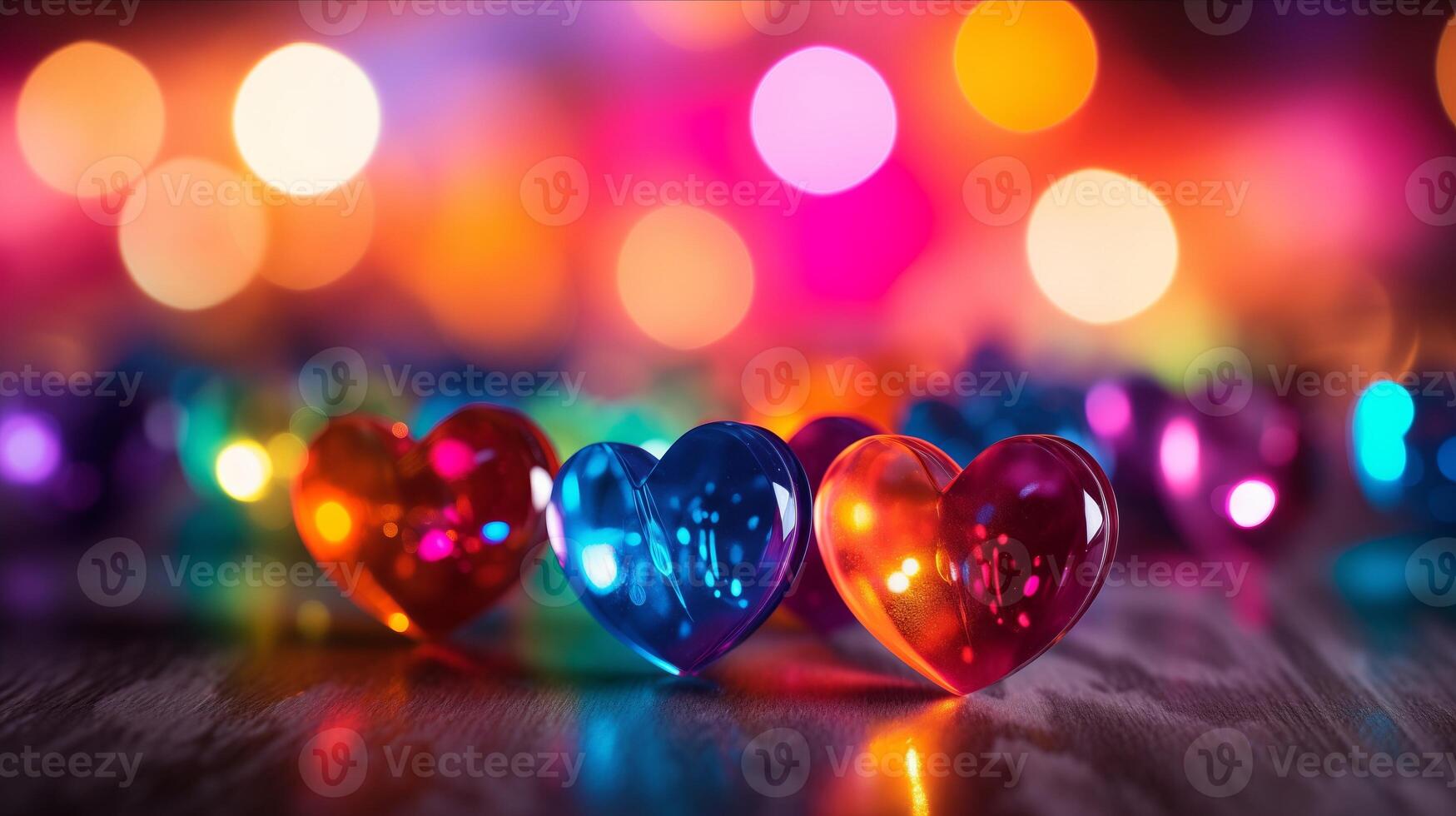 ai generato cuori su sfocato sfondo striscione. bokeh sfondo. amore concetto. foto