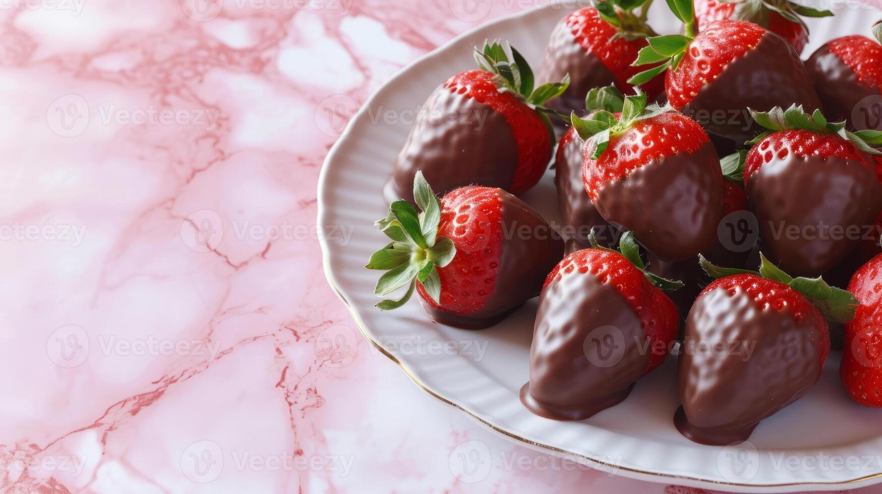 ai generato ricoperto di cioccolato fragole su un' bellissimo piatto. ai generato. foto