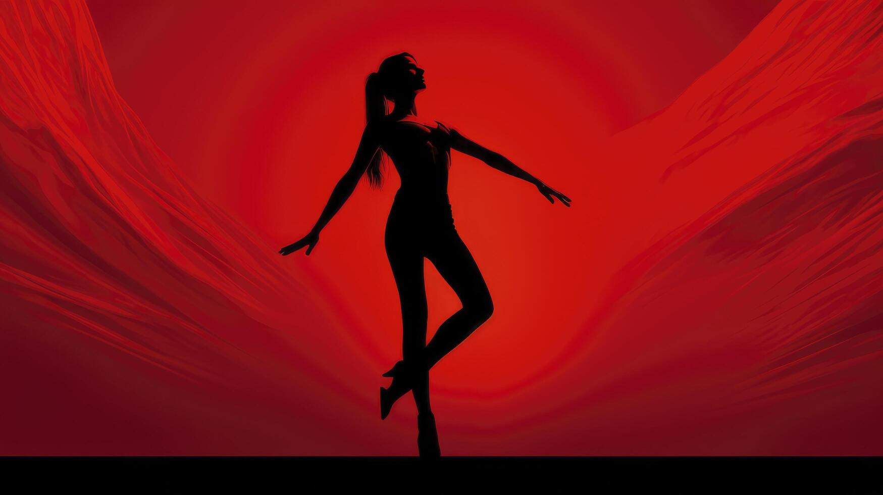 ai generato donna silhouette danza - rosso leggero quartiere concetto foto