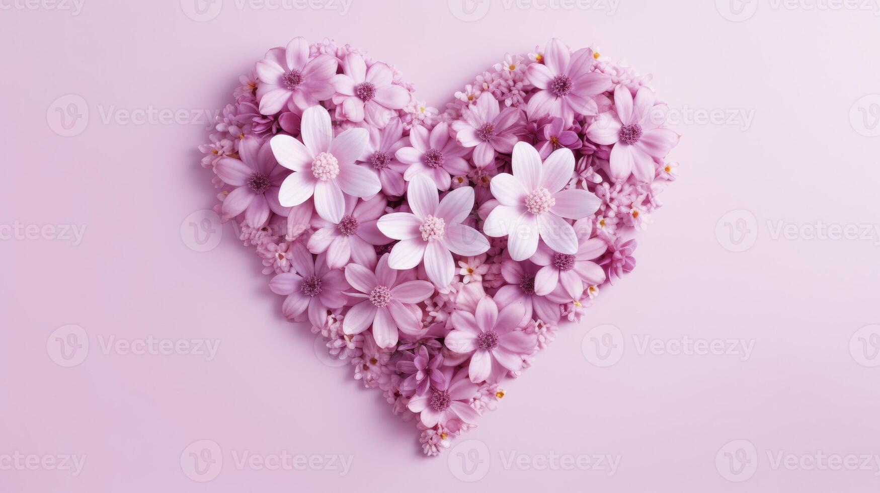 ai generato cuore forma fatto di rosa fiori contro pastello rosa sfondo foto