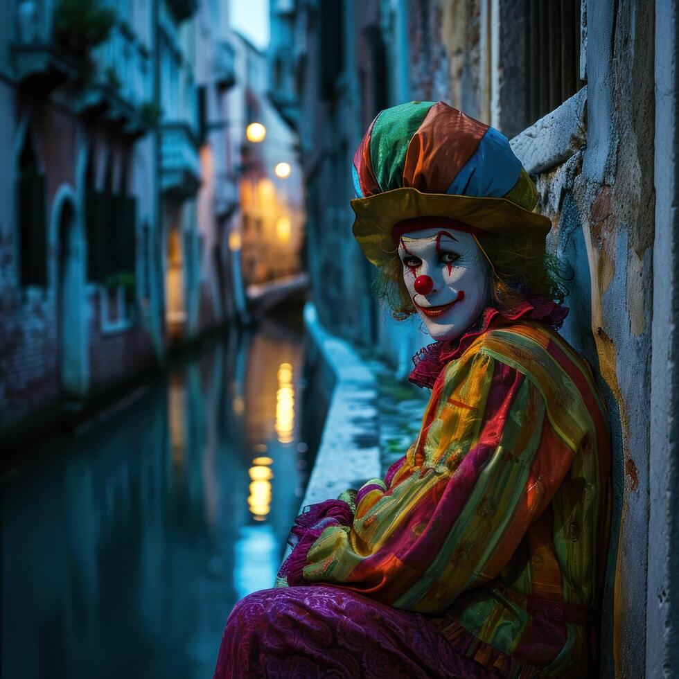 ai generato clown a partire dal il carnevale a notte foto