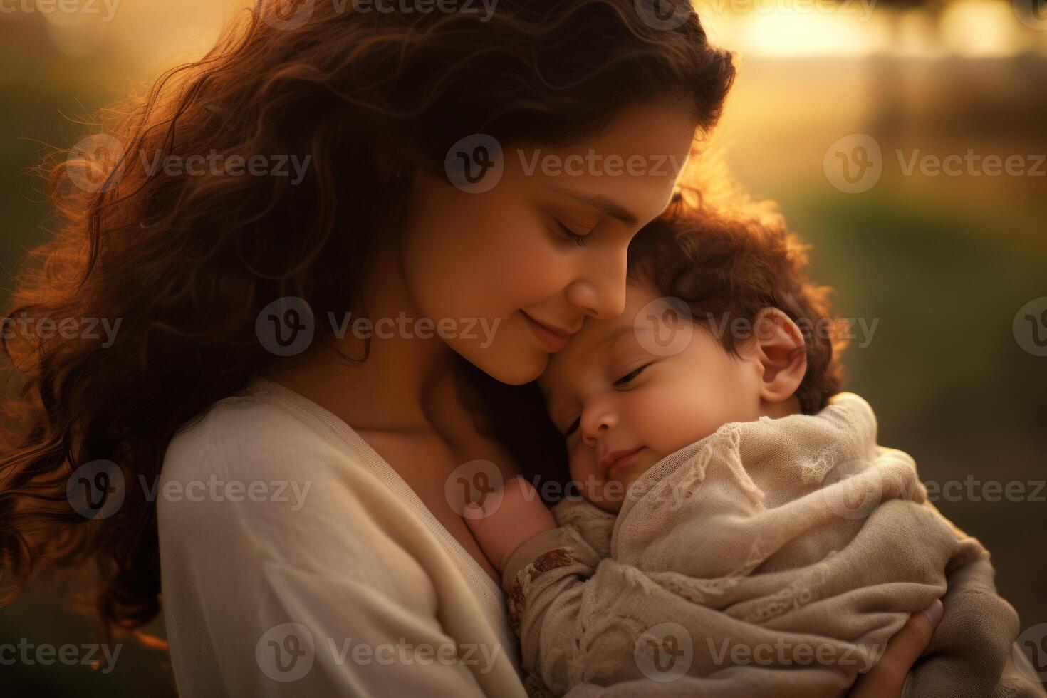 ai generato un' amorevole madre abbracci sua bambino con calore e tenerezza foto