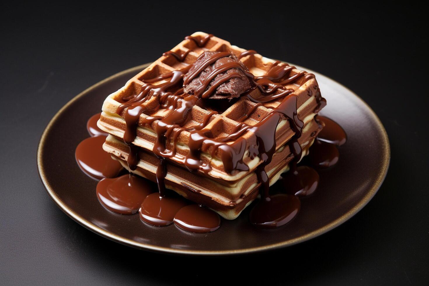 ai generato il iperreale cialda dettagliato cioccolato tentazione su un' piatto foto