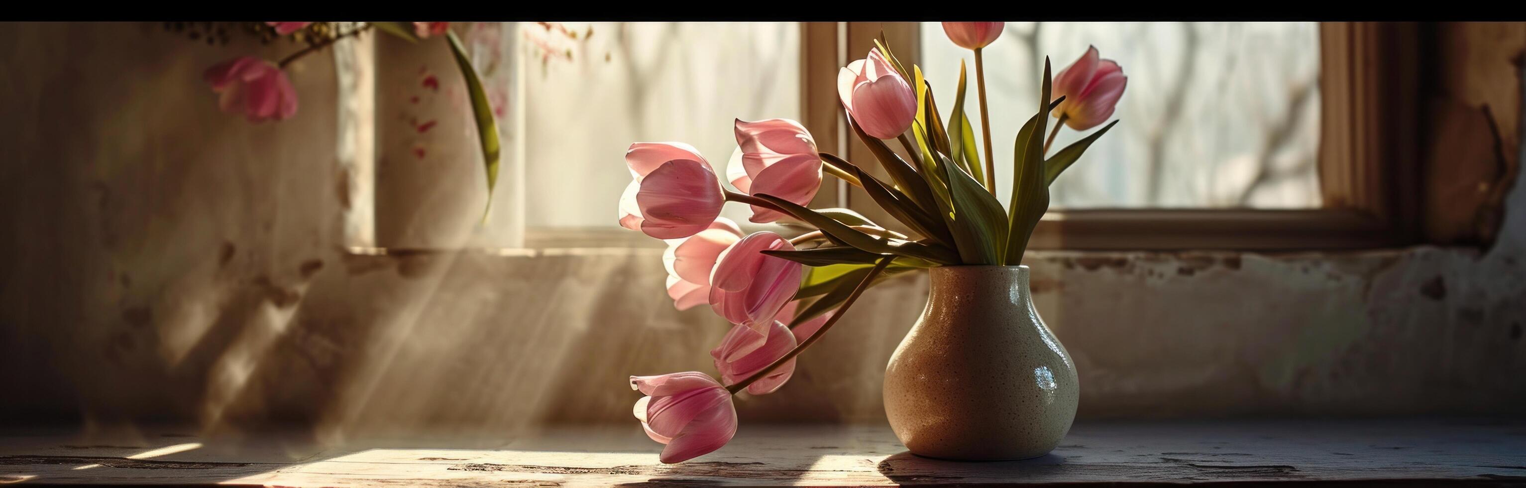 ai generato un' immagine di un' vaso di rosa tulipani foto