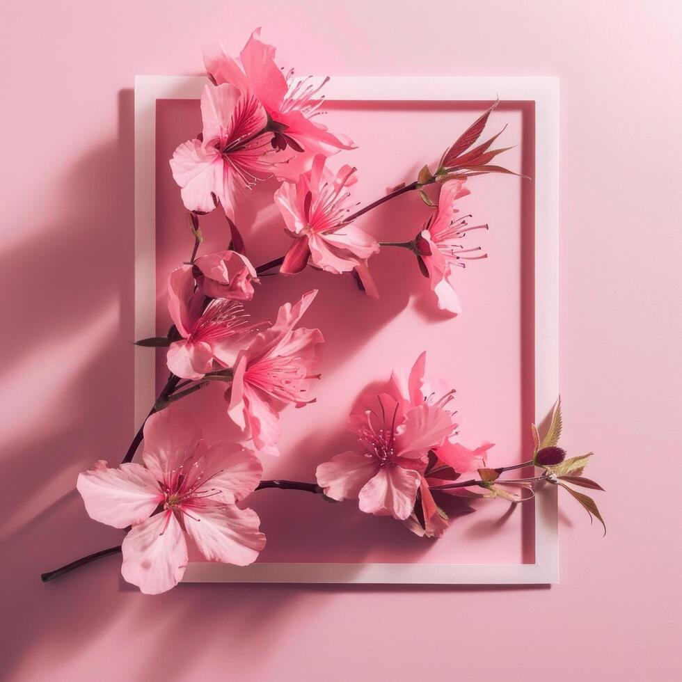 ai generato rosa fiori e un' carta telaio foto