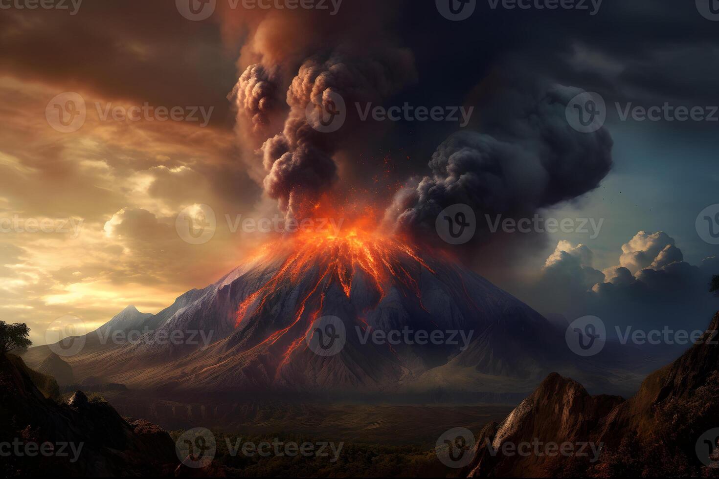 ai generato generico vulcano eruzione a giorno volta, neurale Rete generato Immagine foto