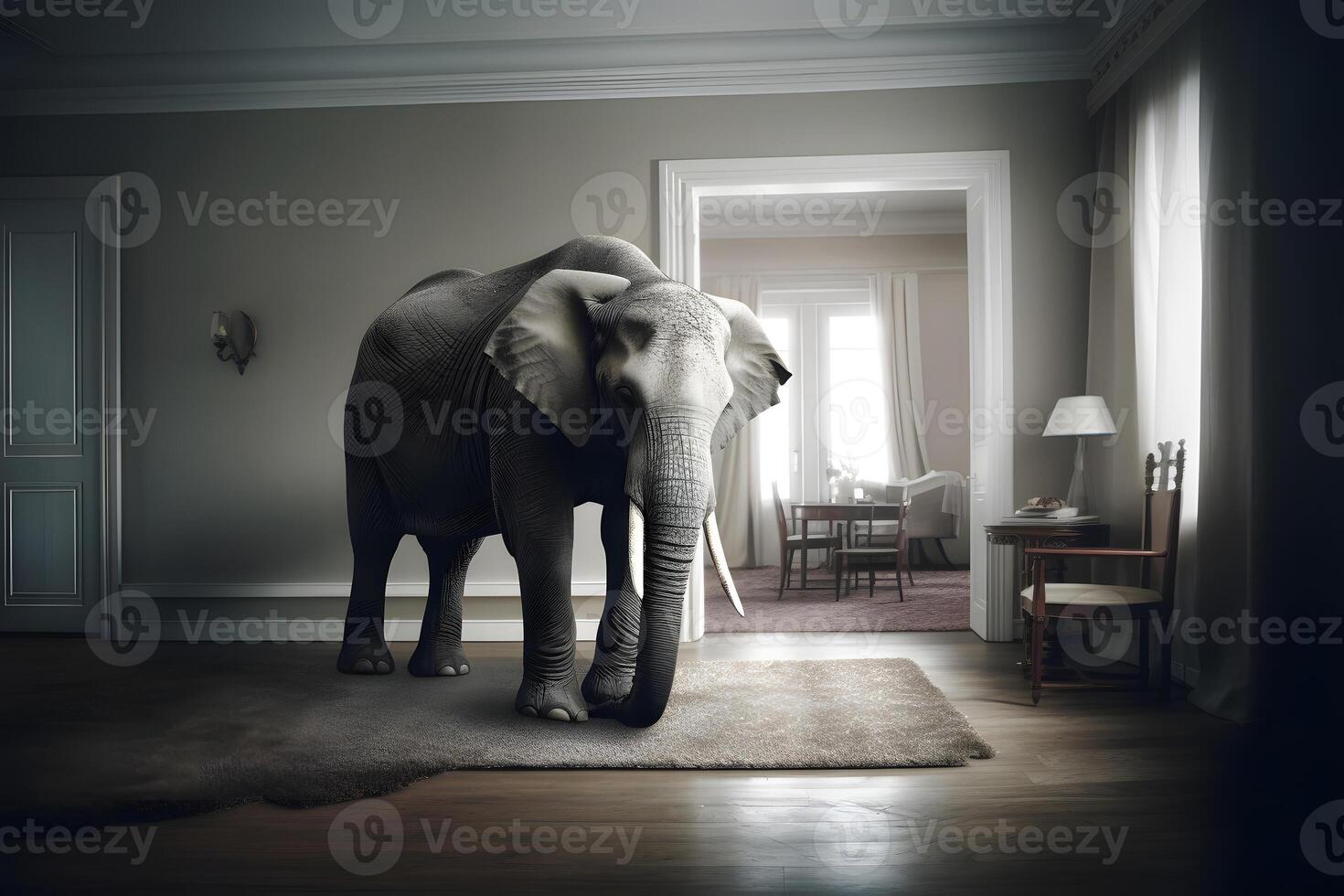 ai generato elefante nel il camera, neurale Rete generato fotorealistico Immagine foto