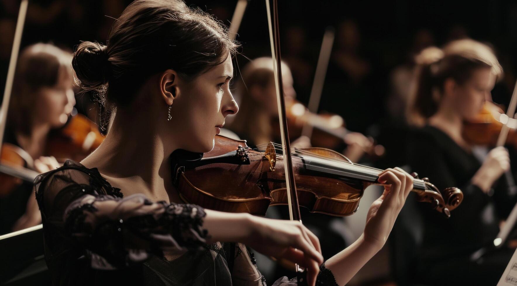 ai generato orchestra conduttore nel un' vestito con un' donna foto