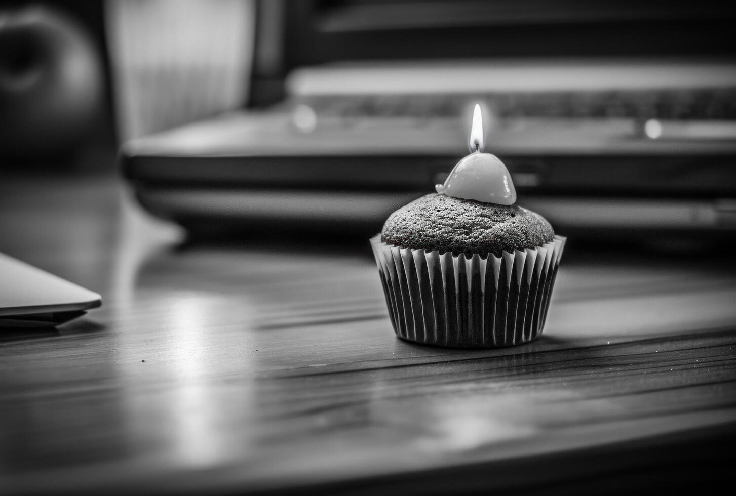 ai generato uno arancia Cupcake con un' piccolo candela su esso foto