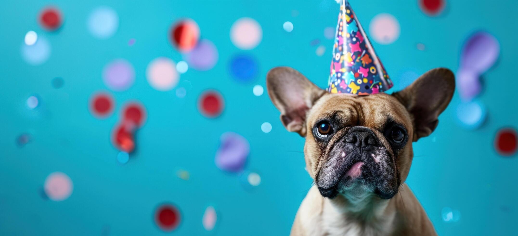 ai generato un' cane nel un' festa cappello è soffiaggio un' fischio foto