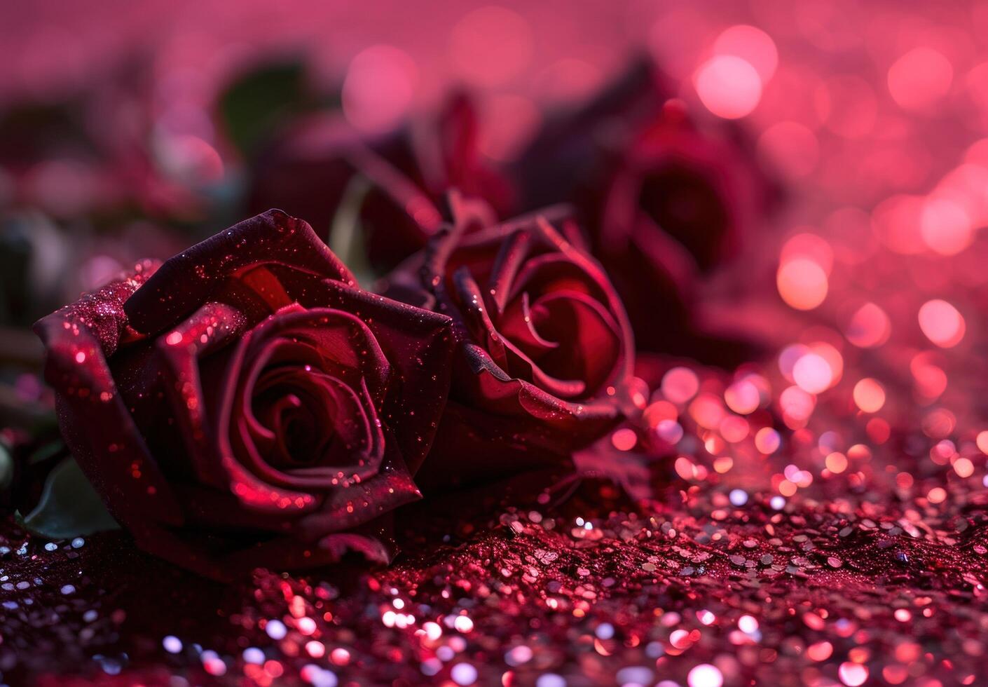 ai generato San Valentino giorno fiori su rosa sfondo con scintillare sfondo foto