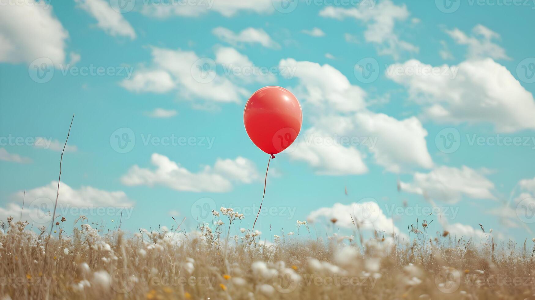 ai generato un' realistico tranquillo, calmo foto di il rosso Palloncino su il blu cielo sfondo. alto qualità. ai generativo