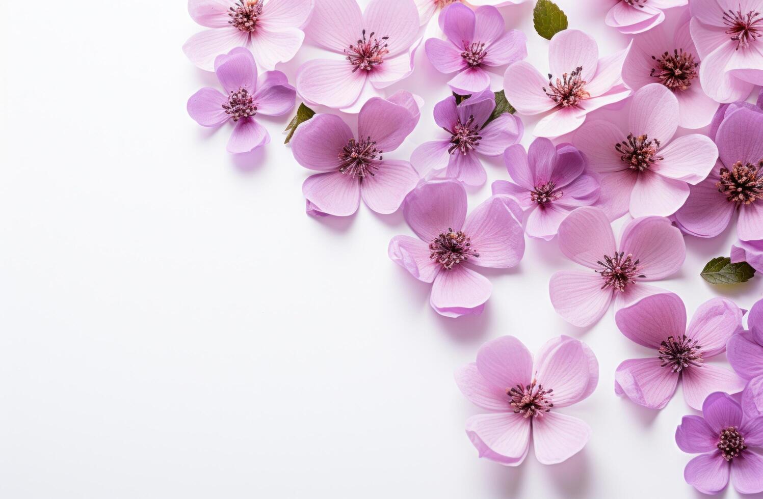 ai generato queste viola fiori siamo dire bugie su superiore di un' bianca sfondo foto