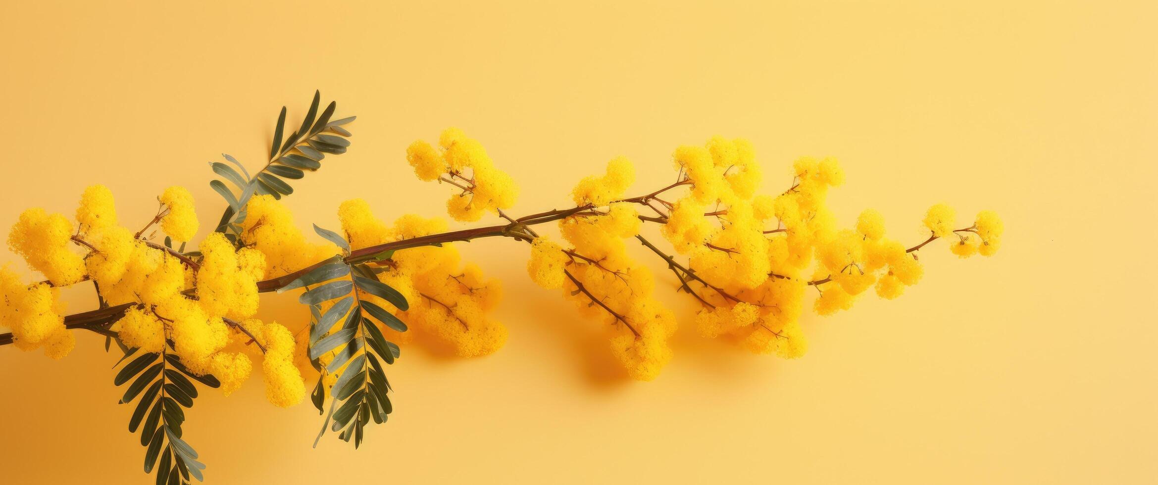 ai generato un' mazzo di mimosa fiori su un' giallo sfondo foto