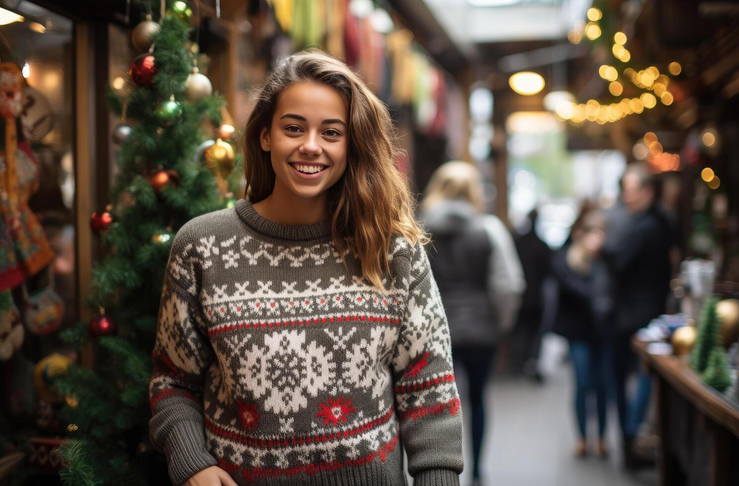 ai generato un' ragazza è indossare un brutto Natale maglione foto