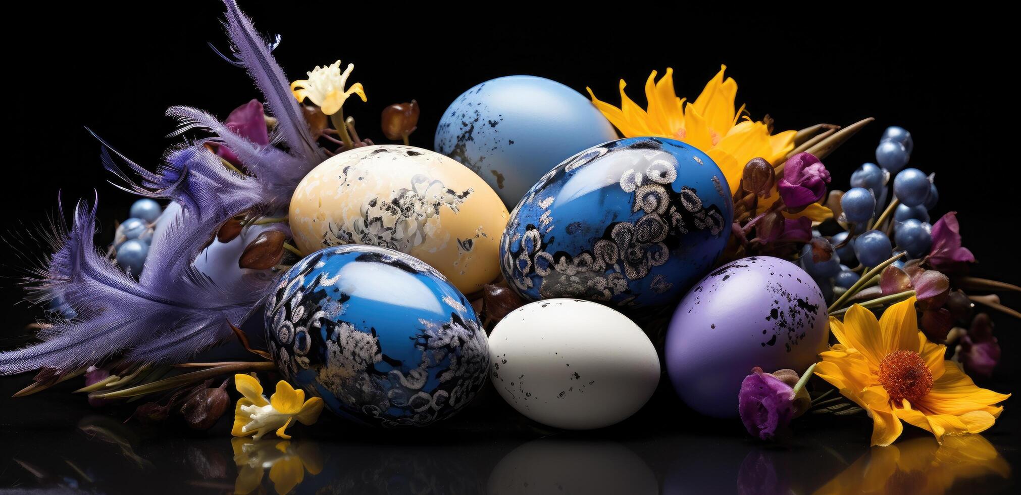 ai generato un' gruppo di colorato Pasqua uova foto