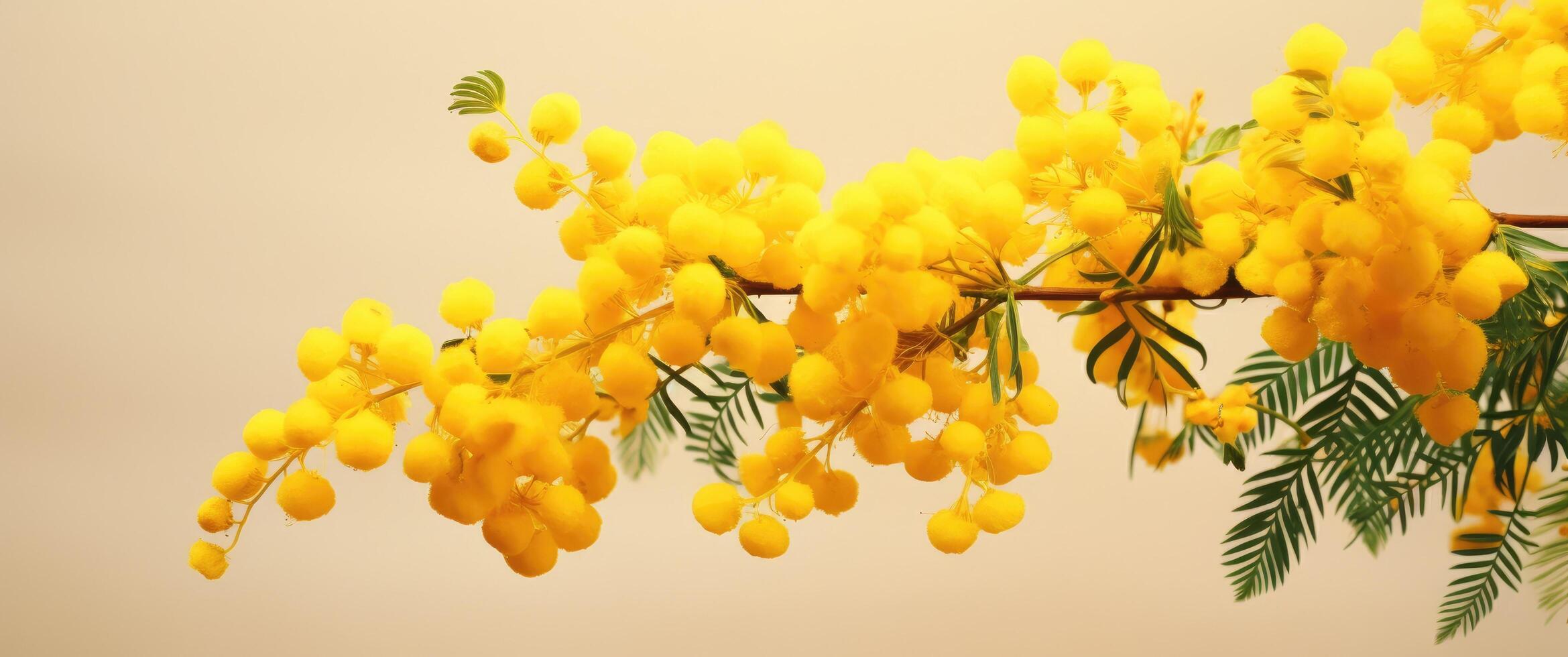 ai generato bellissimo mimosa fiore con luminosa giallo foglie, foto