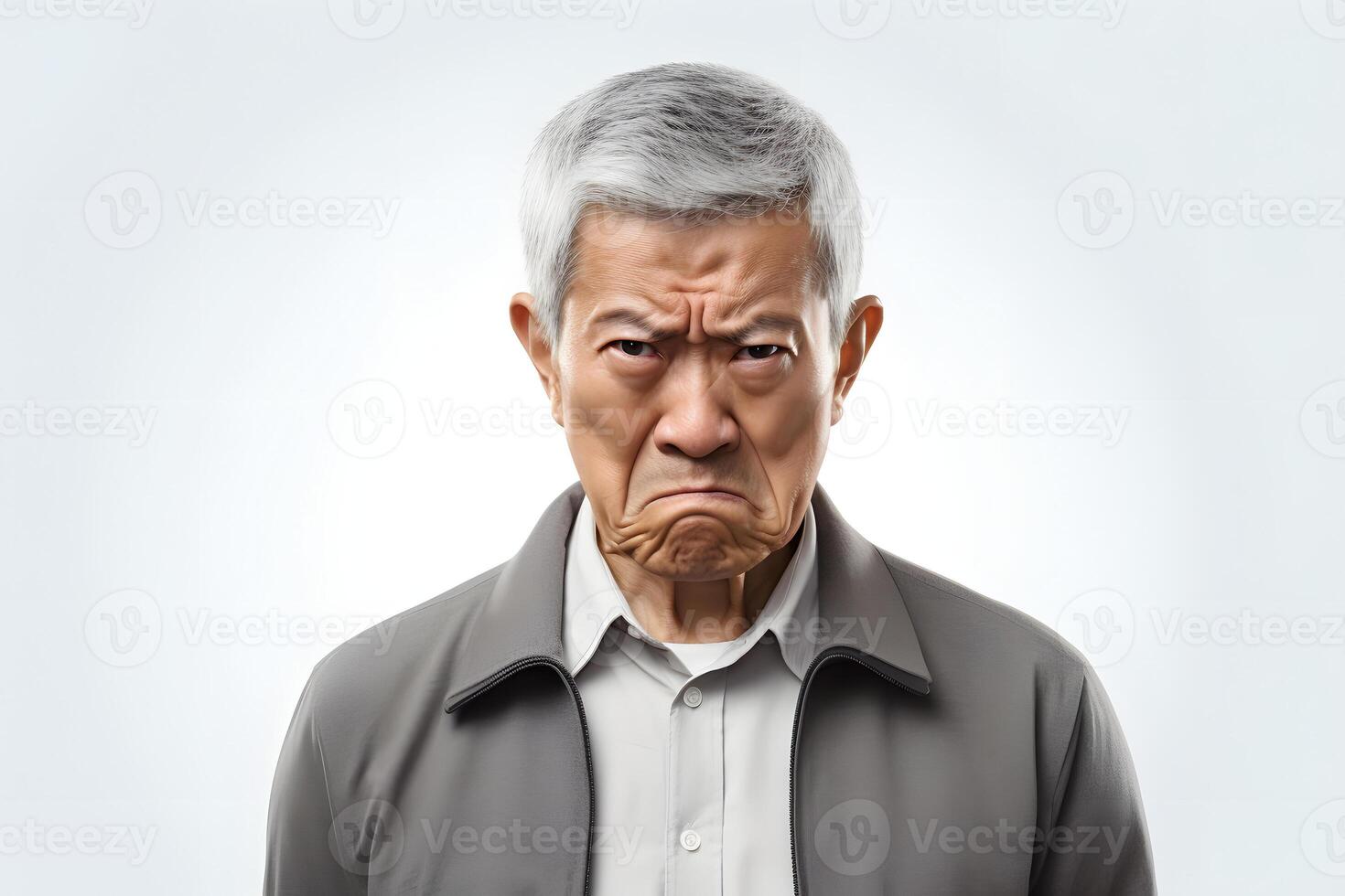 ai generato arrabbiato maturo asiatico uomo, testa e le spalle ritratto su bianca sfondo. neurale Rete generato Immagine foto