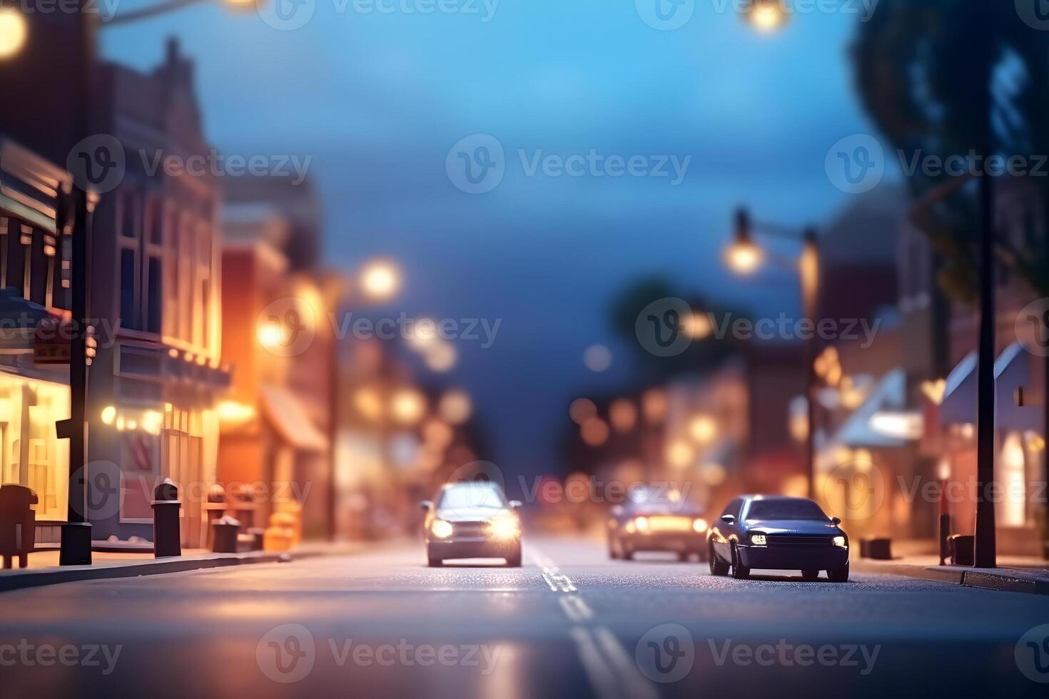 ai generato americano giocattolo cittadina strada Visualizza a estate notte, neurale Rete generato Immagine foto