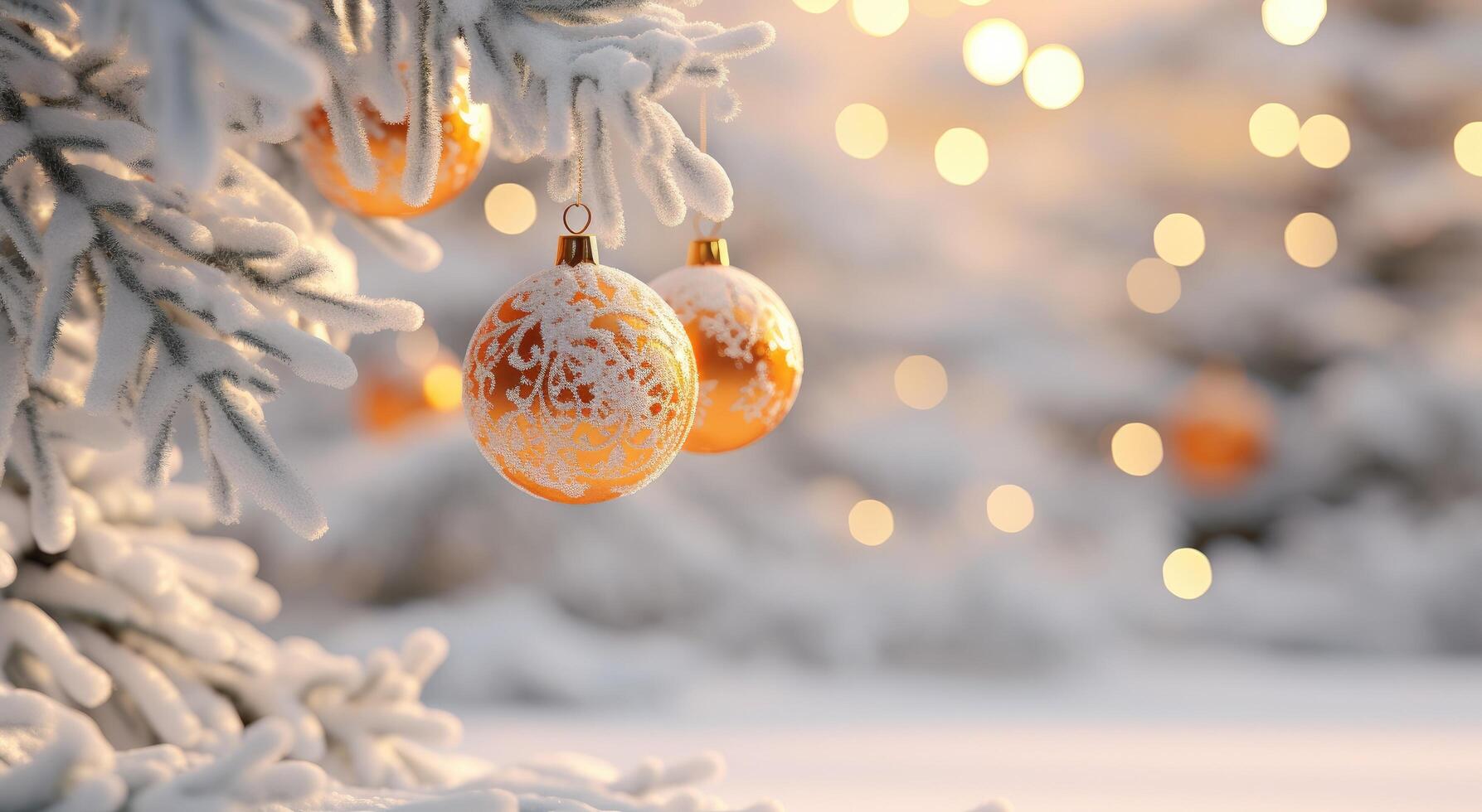 ai generato Natale albero con luccichio palle sospeso su rami nel sfondo foto