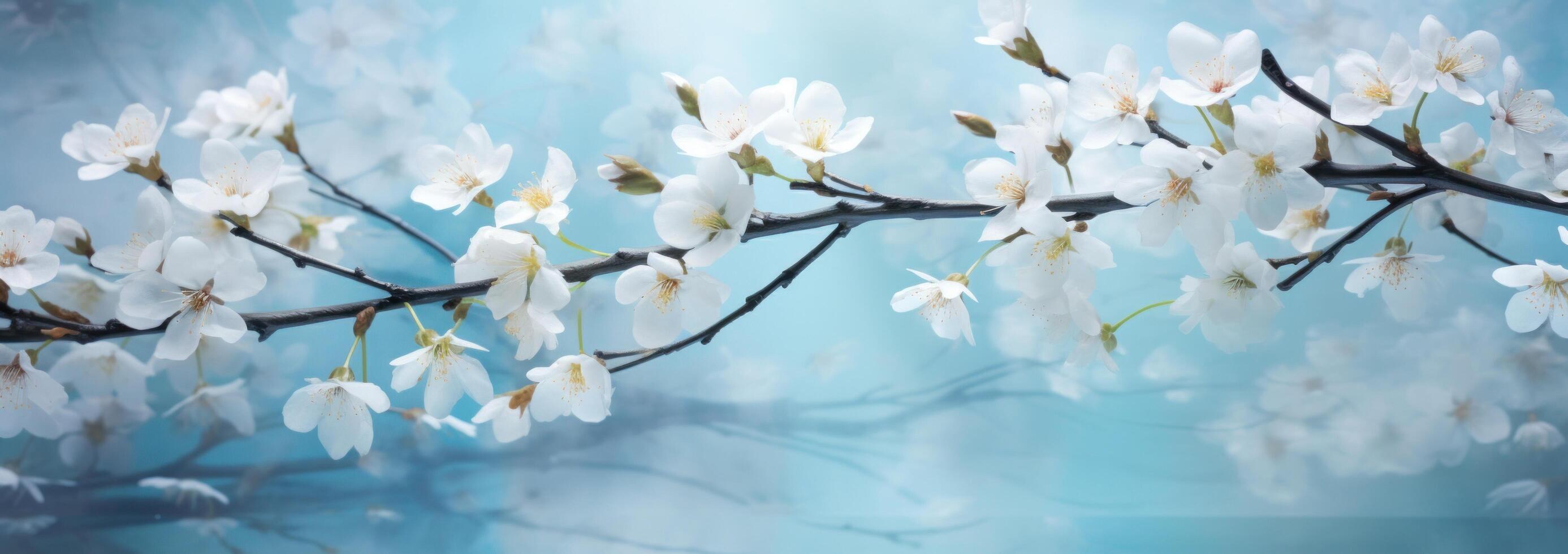 ai generato il Immagine dà un impressione di il fioritura bianca fiori, foto