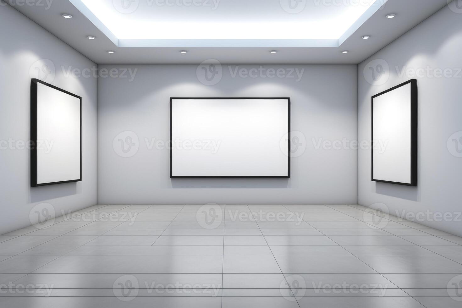 ai generato moderno arte galleria interno, pulito bianca spazio con vuoto immagine cornici, ai generativo foto