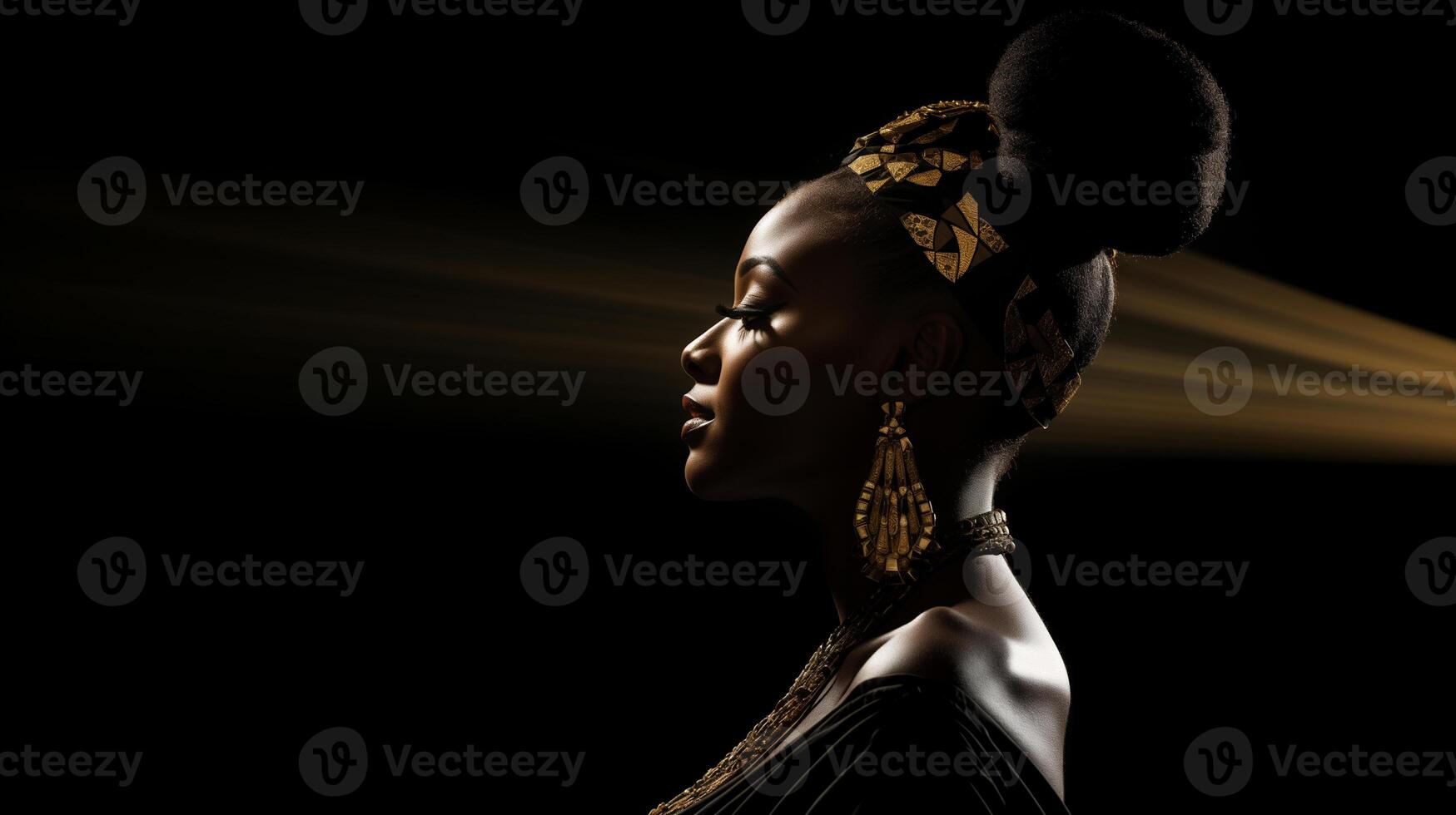 ai generato profilo di un' nero donna con un africano nazionale acconciatura foto