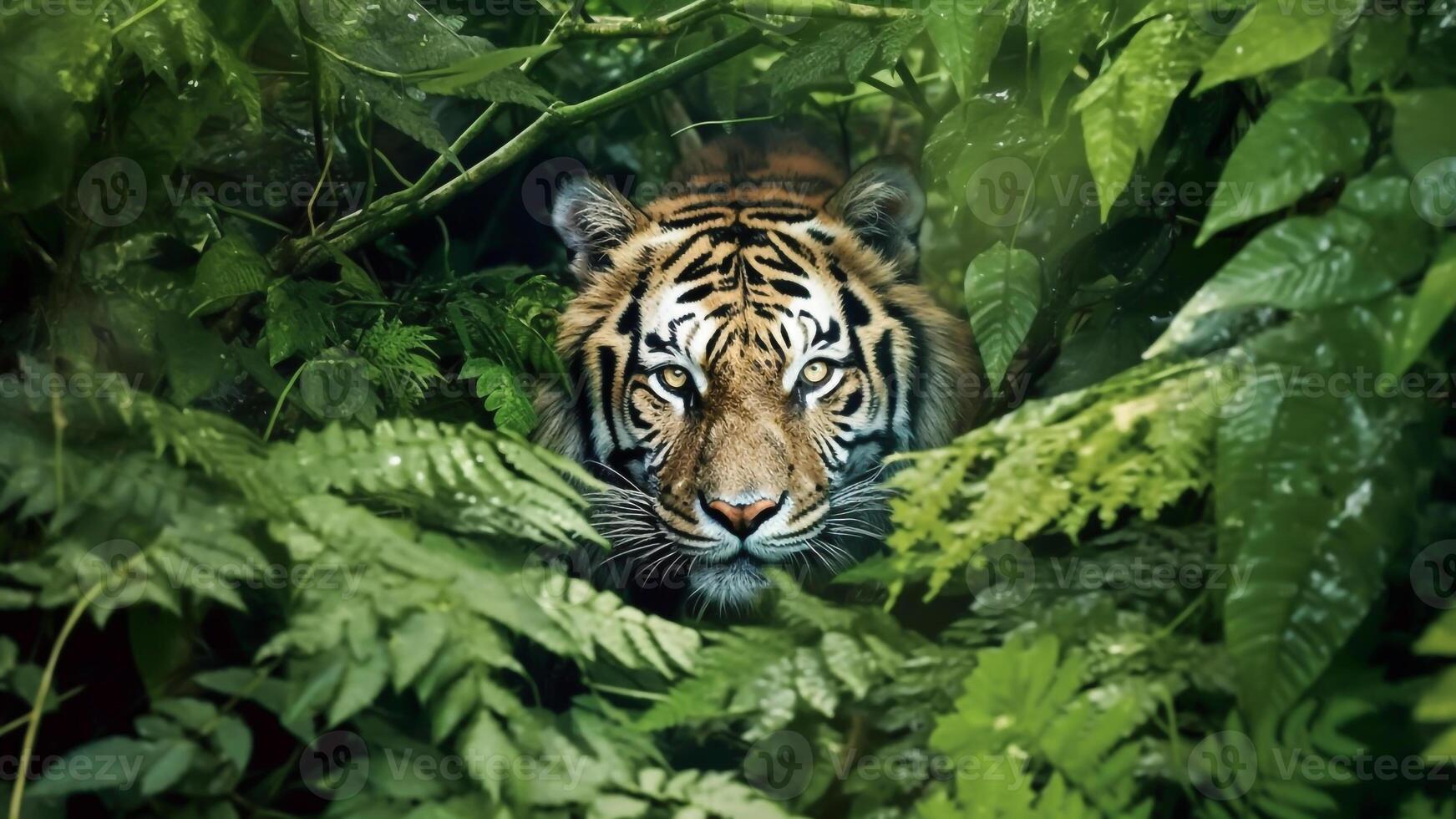 ai generato Sud Cina tigre mimetiche nel il giungla. foto