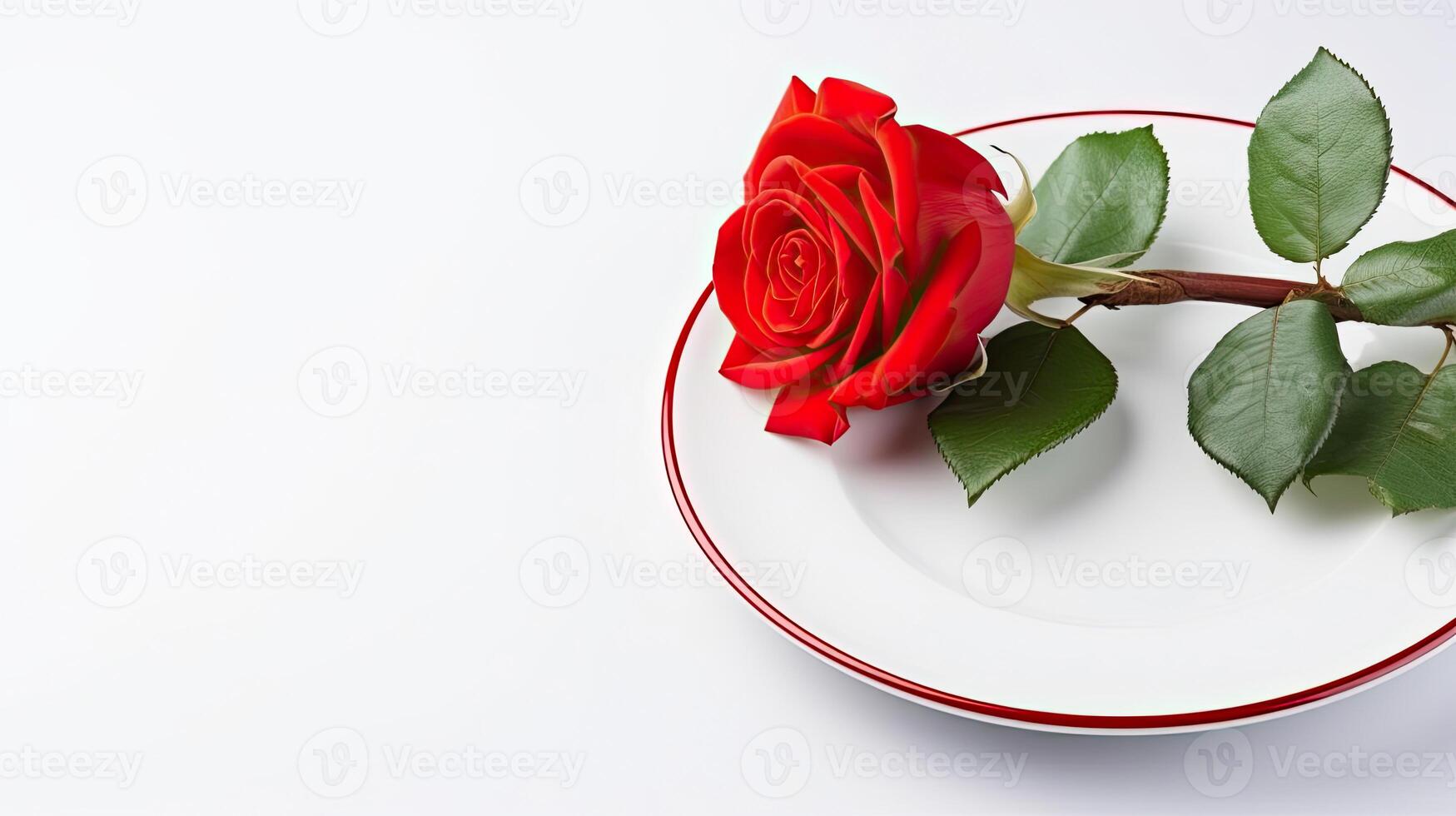 ai generato rosso rosa su un' piatto bianca sfondo nel san valentino giorno concetto foto