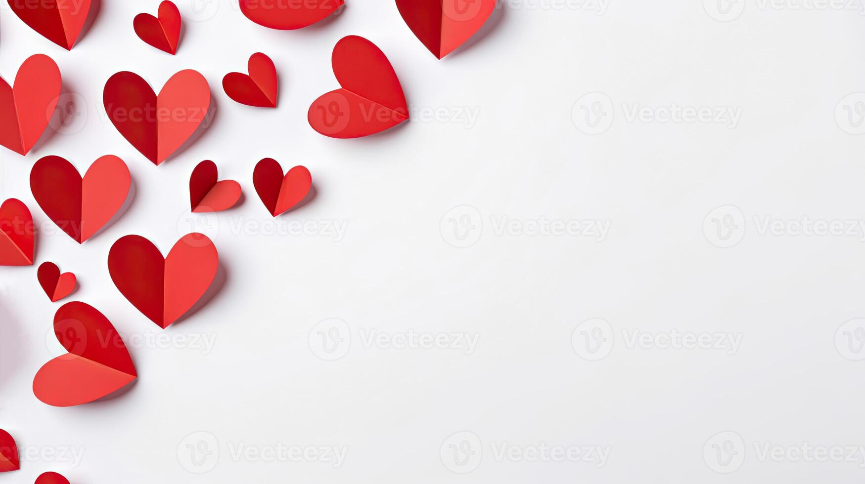 ai generato piatto posare carta tagliare rosso cuori su bianca sfondo, san valentino giorno, madri giorno anniversario foto