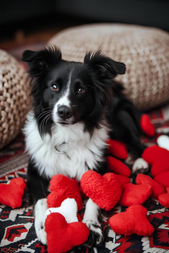 ai generato cucciolo amore canino affetto nel San Valentino cuori foto