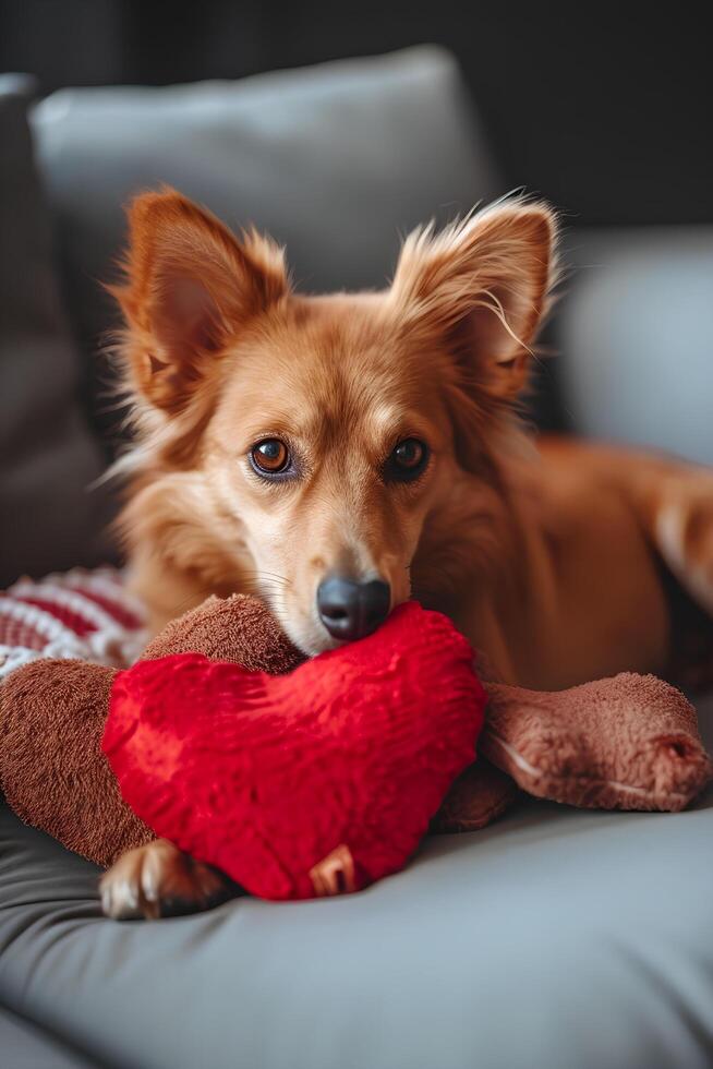 ai generato cucciolo amore canino affetto nel San Valentino cuori foto