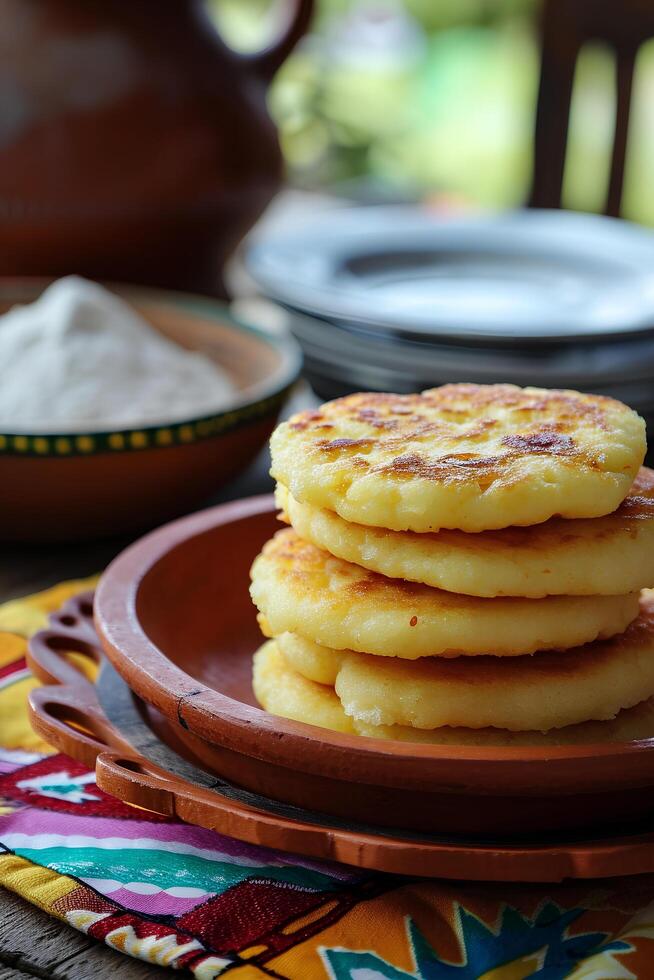 ai generato Mais pancake diletto tradizionale colombiano arepas de choclo foto