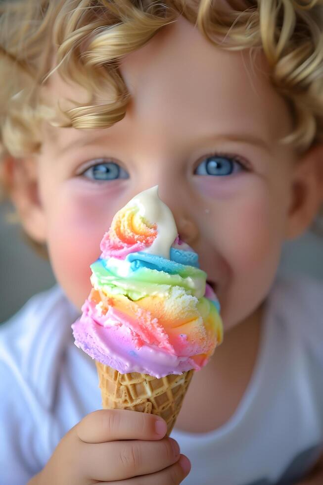 ai generato colorato cuties adorabile arcobaleno bambino piccolo moda per primavera foto
