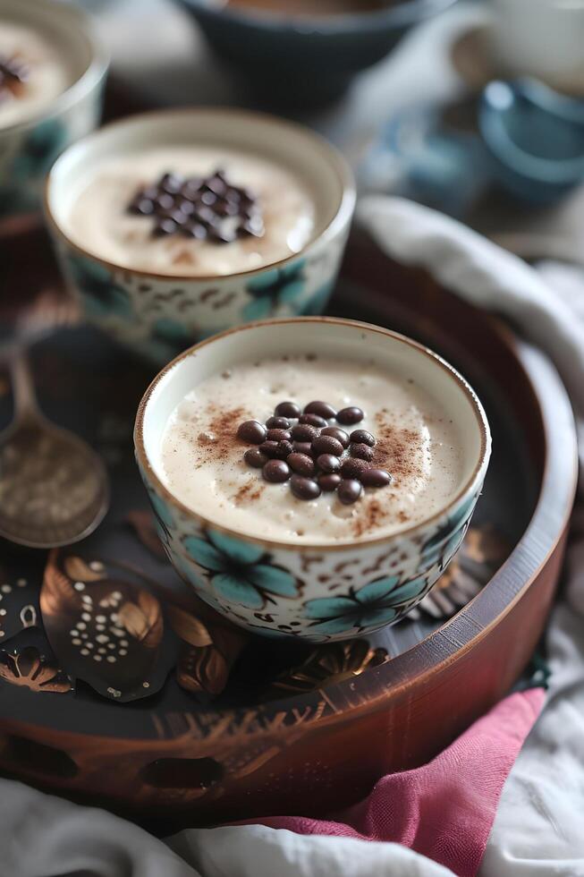 ai generato popolare fusione dolce soia latte budino con azuki fagioli foto