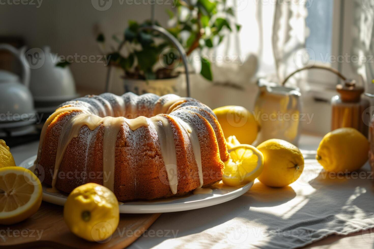 ai generato classico Limone libbra torta con in polvere zucchero Smalto. generativo ai foto