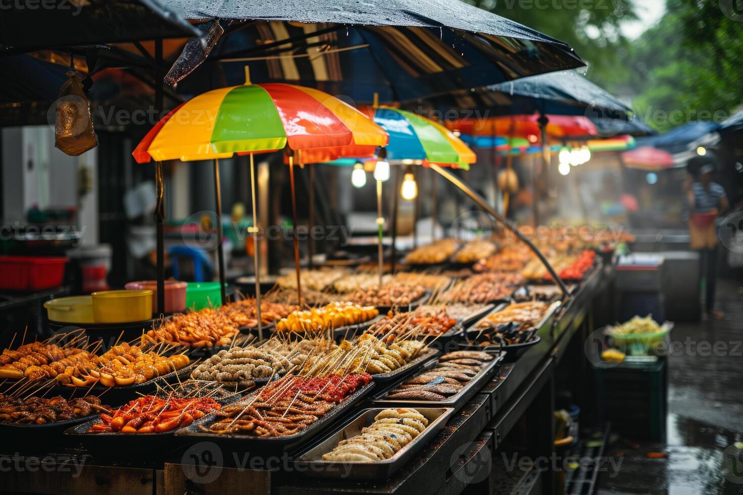 ai generato vivace e vivace strada cibo mercato nel un' vivace città. generativo ai foto