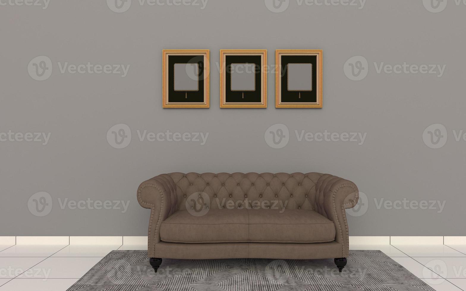 3d reso del soggiorno moderno interno con divano - divano e tavolo realistico mockup foto