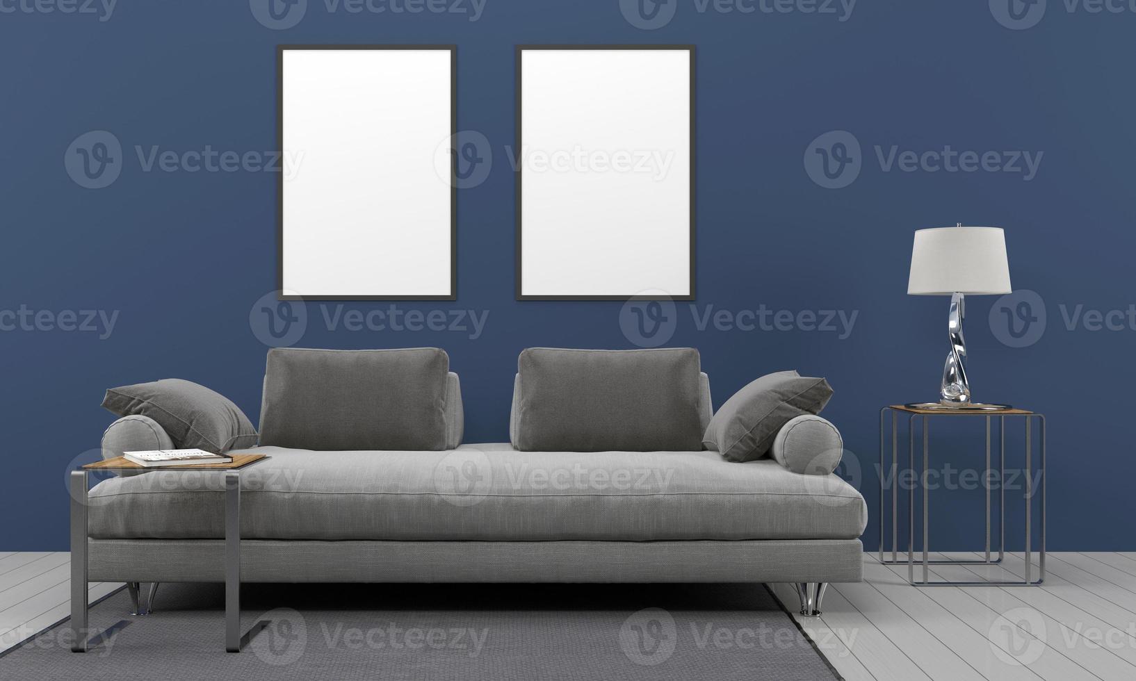 mockup realistico 3d reso interno del soggiorno moderno con divano - divano e tavolo foto