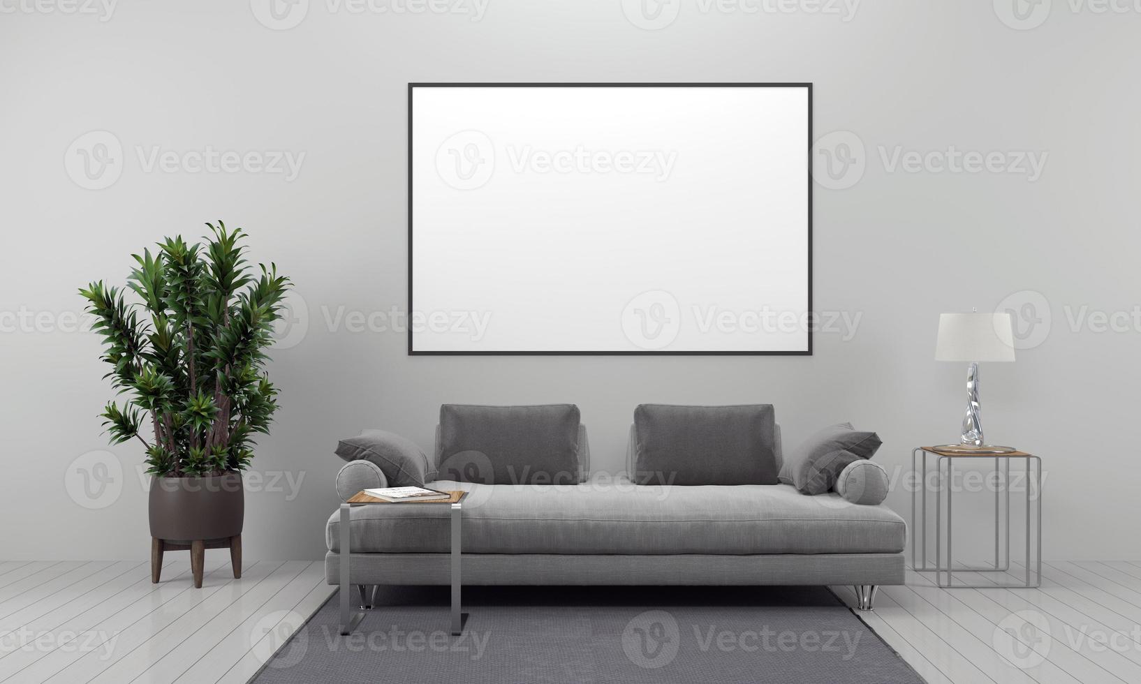 mockup realistico 3d reso interno del soggiorno moderno con divano - divano e tavolo foto