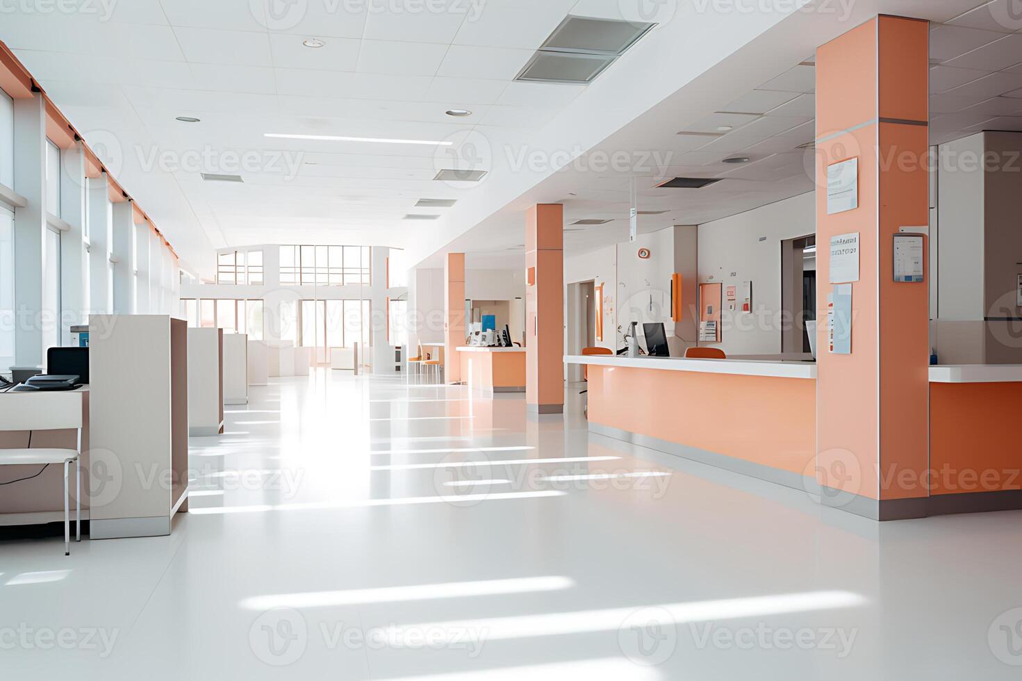 ai generato il decorazione di il assistenza infermieristica personale banchi dentro il nuovo ospedale edificio è bellissimo e piacevole per il occhio. foto