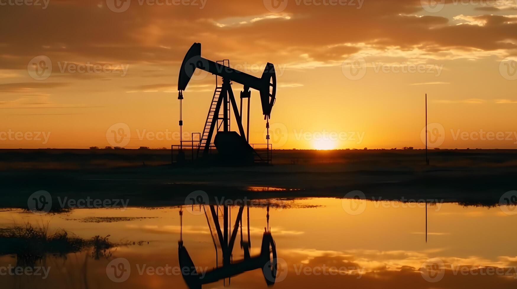 ai generato foto di greggio olio pumpjack impianto a tramonto. concetto arte di olio produzione o problemi di natura protezione